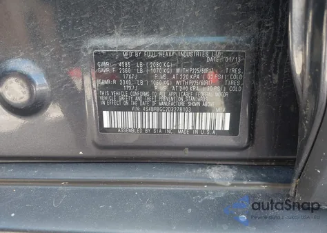 2013 Subaru Outback 2.5I Premium z USA, uszkodzony, nr VIN 4S4BRBGC2D3278103